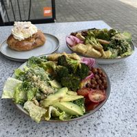 Basic B bowls and almond croissant!   at Grounds & Greens Cafe in White Rock