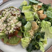 Green toast with salad  at Grounds & Greens Cafe in White Rock