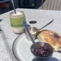 With the blueberry scone !   at Grounds & Greens Cafe in White Rock