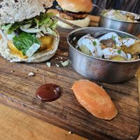 Vegan burger, with rosemary potatoes at La Cantine de Sam in Paris