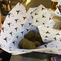 Mushroom crockets- fried mush…..?  at Montroig Cafe in Sitges