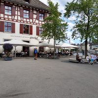 Exterior and outdoor seating. Note the ship at Güterhof in Schaffhausen