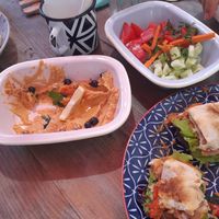 Hummus and salad at Freeduchio in Batumi