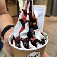 wow delicious! With chocolate and cherry sauce  at I Love Leo in Stuttgart