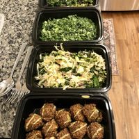 Family Falafel meal, slaw, kale caesar, broccoli caesar  at Vessel Kitchen in Salt Lake City