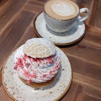 Vastlakukkel and cappuccino at Commune Cafe in Tallinn