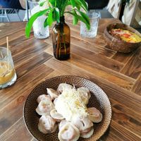 Dumplings with beyond meat at Commune Cafe in Tallinn