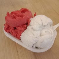 Toasted coconut and raspberry  at Mayday Ice Cream in St Augustine