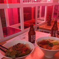 Spicy Ramen, clear Ramen soup and bear mate bottles at Vegan Ramen Shop - Jana Pawla in Warsaw