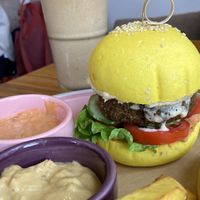 Falafel burger with extra cheese on the side, they will customise if you ask nicely!  at iVegan Supershop Westlake Hanoi - Healthy Plant Based Cafe in Hanoi