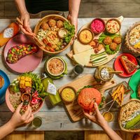 A full of vegan food in a table for 5 people  at iVegan Supershop Westlake Hanoi - Healthy Plant Based Cafe in Hanoi