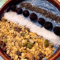 the blue spirulina smoothie bowl  at iVegan Supershop Westlake Hanoi - Healthy Plant Based Cafe in Hanoi