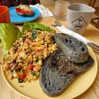 Scarmbled tofu with sourdough bread at iVegan Supershop Westlake Hanoi - Healthy Plant Based Cafe in Hanoi