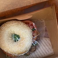 Tempeh cream cheese bagell was happily  at iVegan Supershop Westlake Hanoi - Healthy Plant Based Cafe in Hanoi