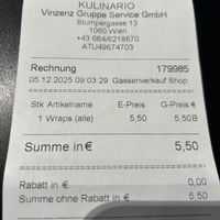 bill  at Kulinario Herrenstraße in Linz
