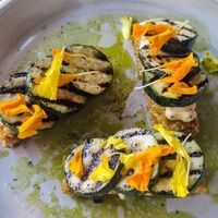 Grilled zucchini, hash brown, miso mayo at Topiary in Tea Tree Gully