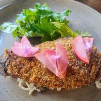 Eggplant schnitzel, sweetcorn remoulade, crabapple at Topiary in Tea Tree Gully