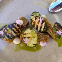 Grilled zucchini, hash brown, miso mayo at Topiary in Tea Tree Gully