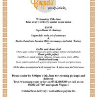 Sample menu from special vegan night at Coppers in Hythe