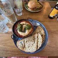 Vegan baked eggs and vegetarian burger   at The Garden Berry in Berry