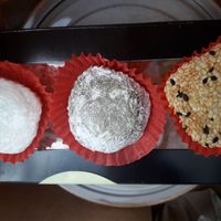 Mochi with red bean / matcha / sesame at Cudo Vegan Sushi in Poznan