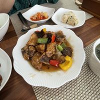 Stir fried shitake mushrooms with sweet and sour sauce  at Soban Vegan 소반 비건식당 in Busan