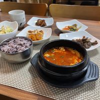 Soft tofu stew (순두부 찌개)   at Soban Vegan 소반 비건식당 in Busan