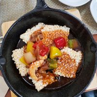 Scorched rice with vegetables and sweet sour sauce (small) at Soban Vegan 소반 비건식당 in Busan