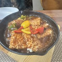Popped rice in sweet and sour sauce - served bubbling!  at Soban Vegan 소반 비건식당 in Busan