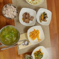 Silyak soup, rice and sides  at Soban Vegan 소반 비건식당 in Busan