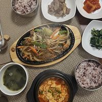 Japchae bulgogi with side dish   at Soban Vegan 소반 비건식당 in Busan