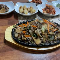 Bean Bulgogi with Japchae and side dishes at Soban Vegan 소반 비건식당 in Busan