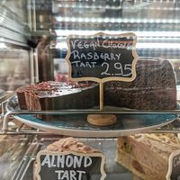 Vegan chocolate rasperry tart and vegan chocolate cake at The Teapot in South East London