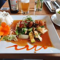 Hauptspeise, tofu gemüse grillspieß mit reis at Vevi in Vienna