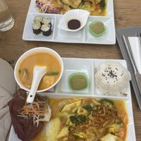 Lunch plate with starter, main and dessert   at Vevi in Vienna