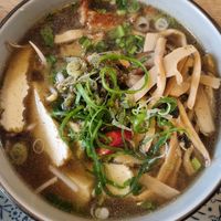 Glassnoodle Soup with tofu, seitan and mushrooms at Vevi in Vienna