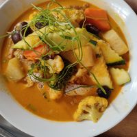 Curry Soup with tofu and udon noodles - huuuge portion at Vevi in Vienna