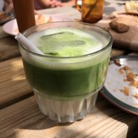 iced matcha latte  at Loaf Sourdough Bakery in Utrecht