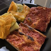 Tomato pizza and potato & pumpkin pizza  at Prima la Materia in Rome