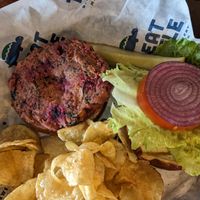 Roasted Beet Chickpea Burger at Great Turtle Brewery and Distillery in Mackinac Island
