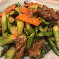 Carved mushrooms with Asparagus  at The Vegetable Garden in Silver Spring