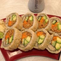 Fat Futomaki sushi with ginger and wasabi at The Vegetable Garden in Silver Spring