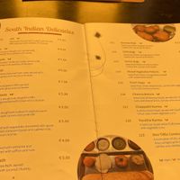 Menu at Krishna Vilas in Eindhoven