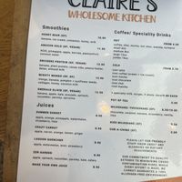 Drinks and kids menu  at Claire's Wholesome Kitchen in Springfield Central