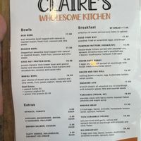 Breakfast and bowls menu  at Claire's Wholesome Kitchen in Springfield Central