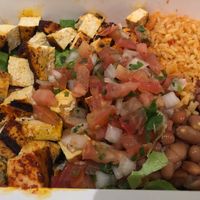 Marinated Tofu Bowl with Pinto Beans and Rice (vegan) at Papalote in San Francisco