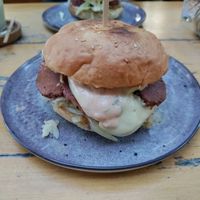 Very messy but delicious seitan sandwich at VeZa in Belgrade