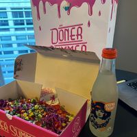 Vegan kebab with garlic and chilli so good washing it down with a ginger ale  at Döner Summer in Leeds