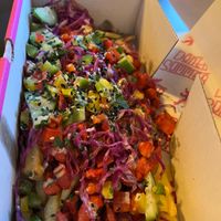 Vegan kebab on a bed of fries, great flavour and texture  at Döner Summer in Leeds