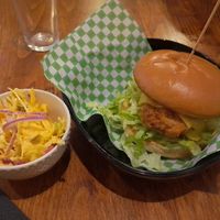 "What's garlic in french" chicken burger with a side of creamy slaw at Döner Summer in Leeds